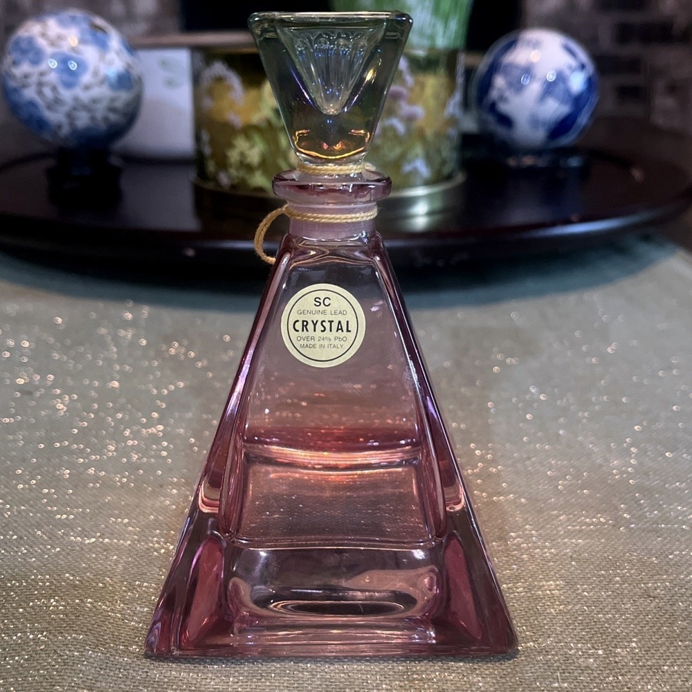 Lead Crystal Amethyst Pyramid Shaped Perfume Bottle~Made In Italy~Vintage‎